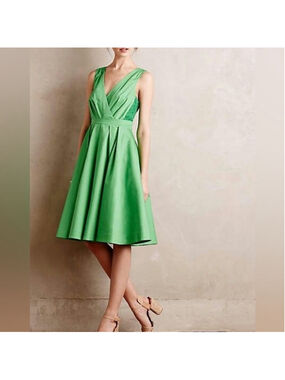 Collette Dinnigan Anthropologie Green Cotton Dress Fit And Flare Formal Size 8